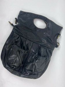 Lucky Brand Black Soft Italian Leather Foldover Crossbody Shoulder or Tote Bag